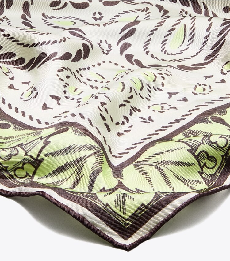 Tory Burch designer écharpes Foulard bandana carré surdimensionné motif cacatoès dans Mint Cockatoo détails
