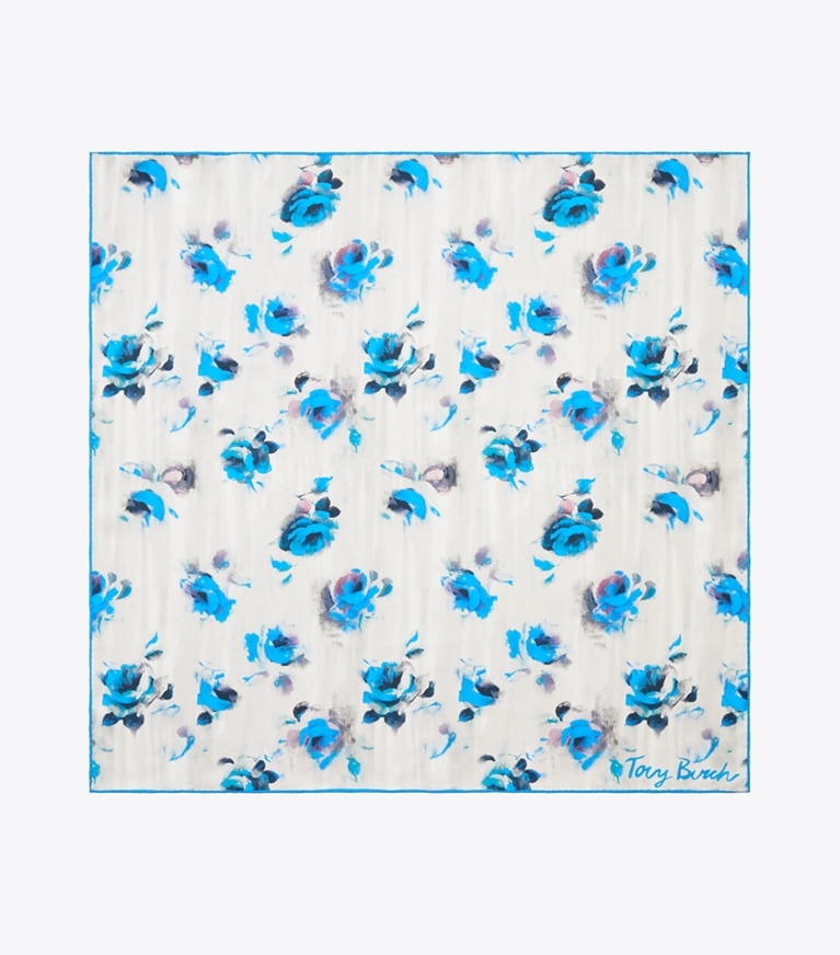 Tory Burch designer sciarpe Foulard Blue Roses in Blue Roses Neckerchief Blue superiore
