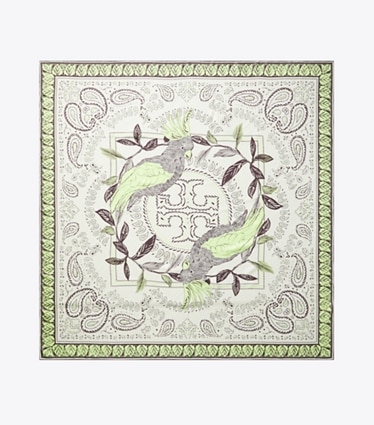 Tory Burch designer écharpes Foulard carré bandana oversize à motif cacatoès in Mint Cockatoo dessus