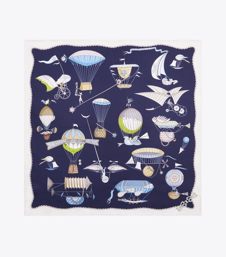Tory Burch designer sciarpe Foulard con mongolfiera in Hot Air Balloon Navy superiore