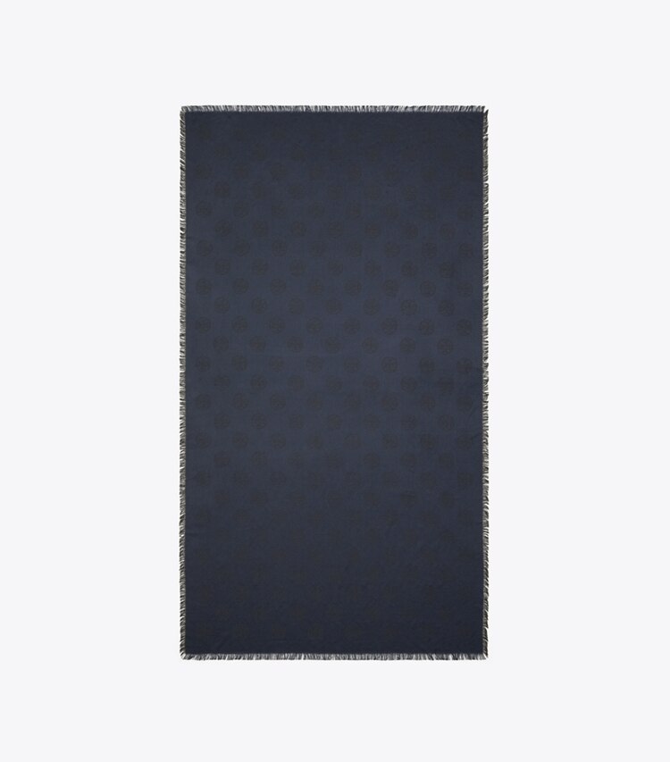 Tory Burch designer écharpes Foulard de voyage oblong à logo médaillon dans Black / Navy vue du dessus