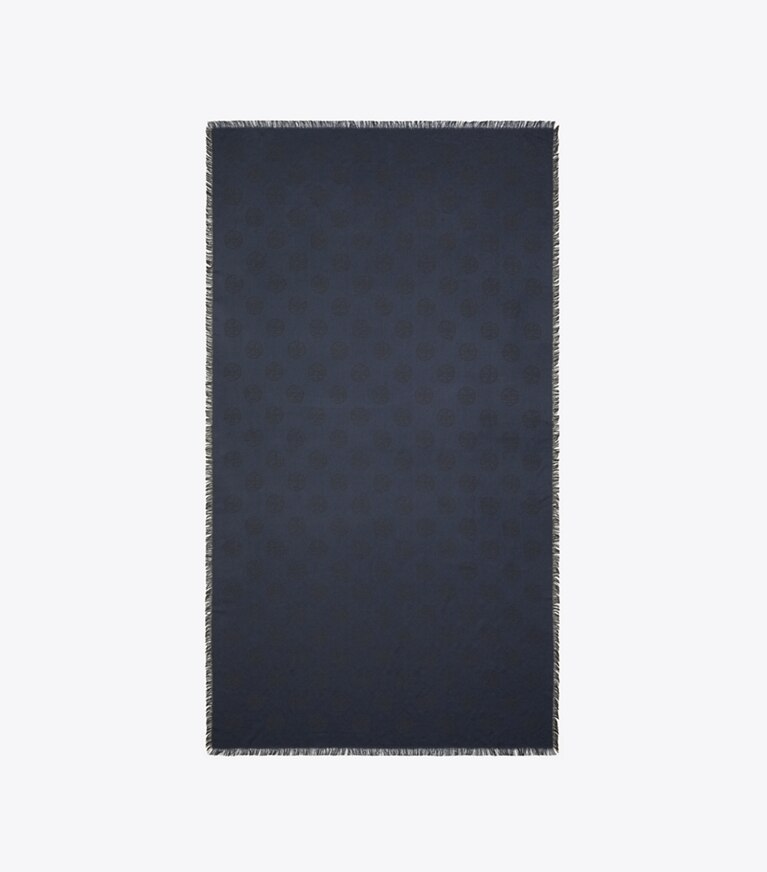 Tory Burch designer écharpes Foulard de voyage oblong à logo médaillon dans Black / Navy vue du dessus