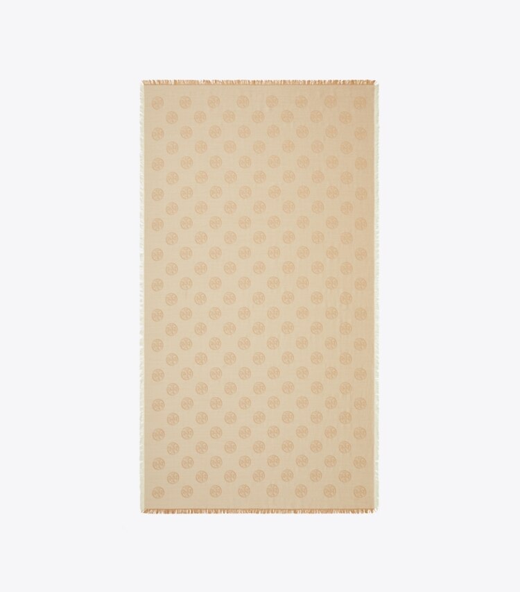 Tory Burch designer écharpes Foulard de voyage oblong à logo médaillon dans Camel vue du dessus