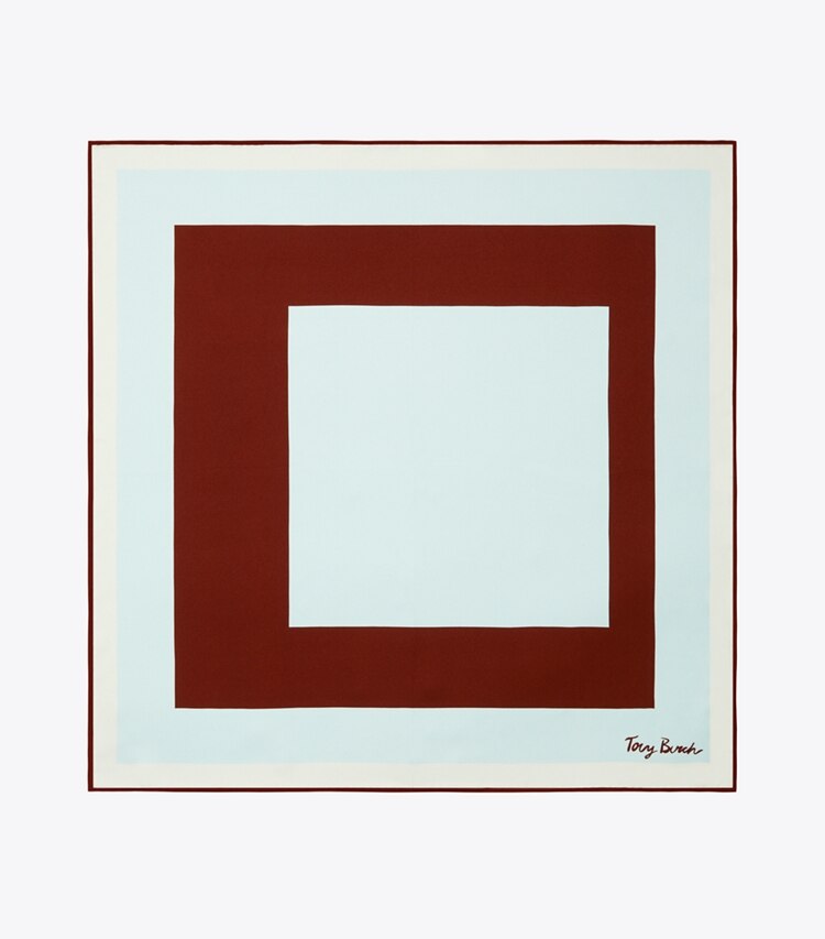 Tory Burch designer sciarpe Foulard in seta Geo Square in BROWN / Blue superiore