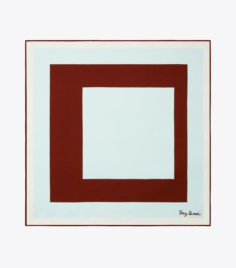 Tory Burch designer sciarpe Foulard in seta Geo Square in BROWN / Blue superiore