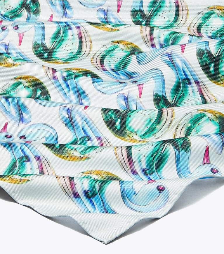 Tory Burch designer sciarpe Foulard Lucky Duck in Blue superiore