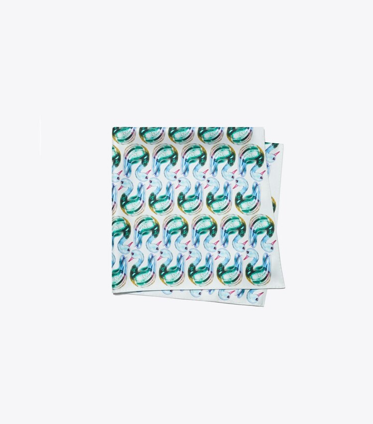 Tory Burch designer sciarpe Foulard Lucky Duck in Blue folded
