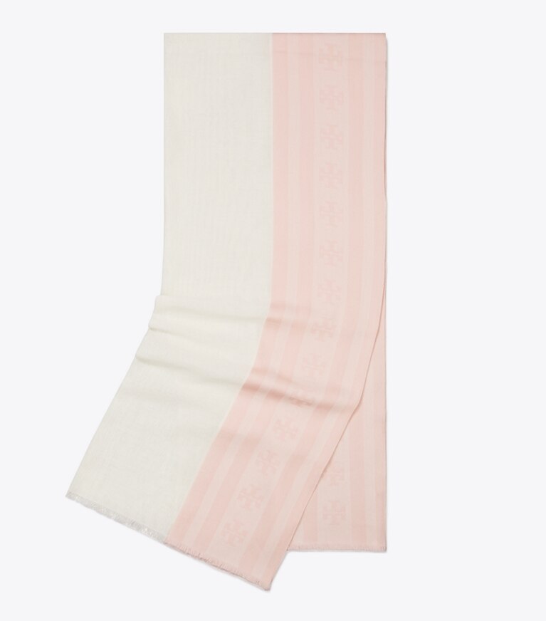 Tory Burch designer sciarpe Foulard lungo a righe con logo in Pink folded