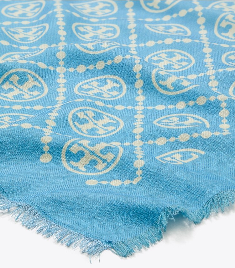 Tory Burch designer sciarpe Foulard lungo T Monogram in Blue dettaglio