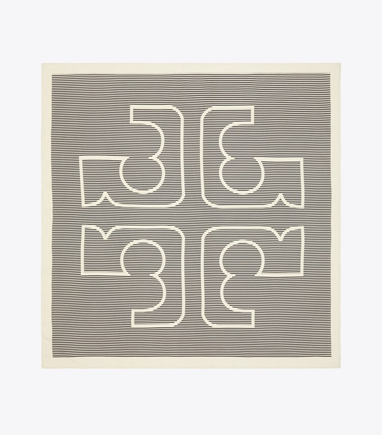 Tory Burch designer sciarpe Foulard quadrato in seta con logo gessato in Pinstripe Logo French Cream superiore