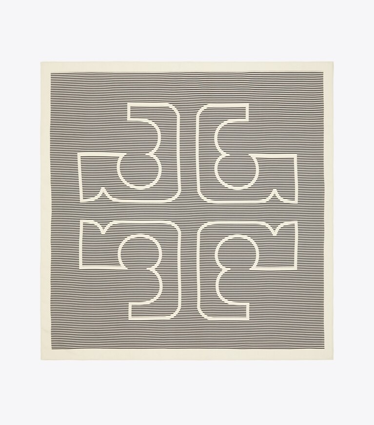 Tory Burch designer sciarpe Foulard quadrato in seta con logo gessato in Pinstripe Logo French Cream superiore