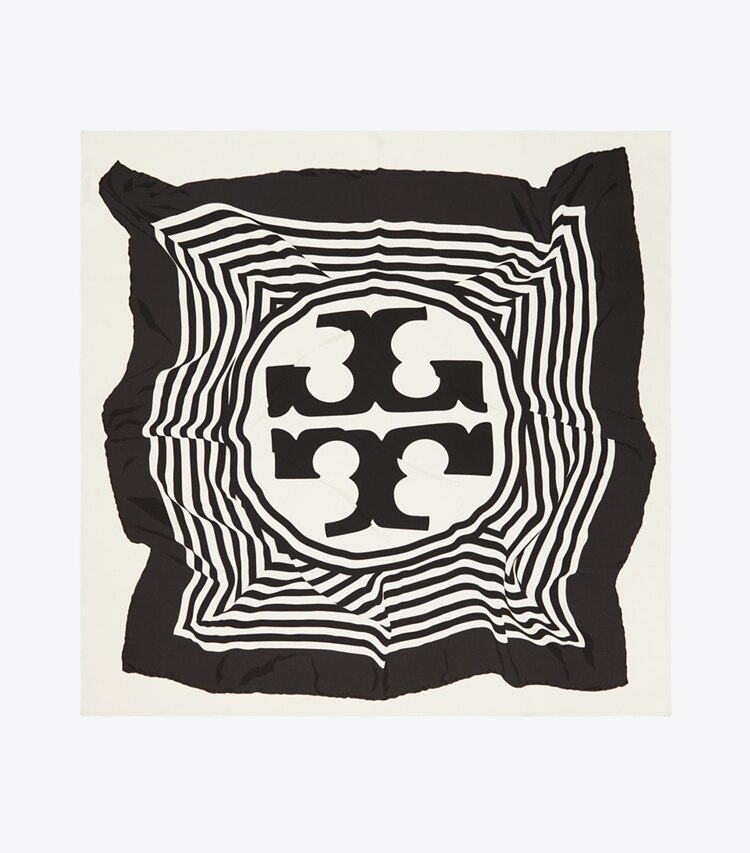 Tory Burch designer sciarpe Foulard quadrato in seta con logo irregolare in Warped Logo Silk Square - Ivory superiore