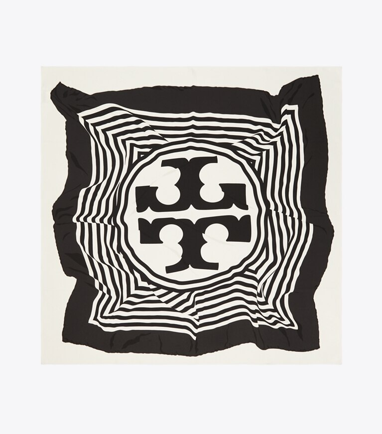 Tory Burch designer sciarpe Foulard quadrato in seta con logo irregolare in Warped Logo Silk Square - Ivory superiore