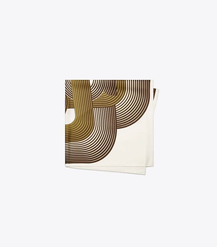Tory Burch designer sciarpe Foulard quadrato in seta Infinite T in Brown folded