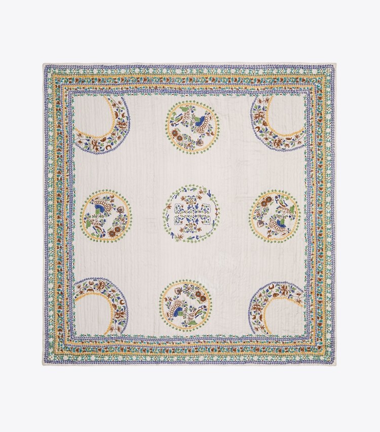 Tory Burch designer sciarpe Foulard quadrato oversize ricamato ispirato ai piatti in ceramica in Light Blue / GREY superiore