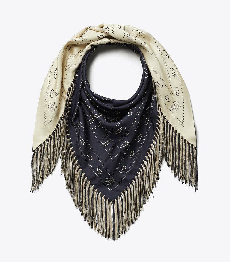 Tory Burch designer écharpes Foulard triangulaire en soie in Navy folded