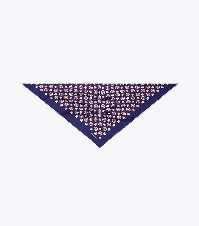 Tory Burch designer écharpes Foulard triangulaire floral à logo dans Navy Floral Logo vue du dessus