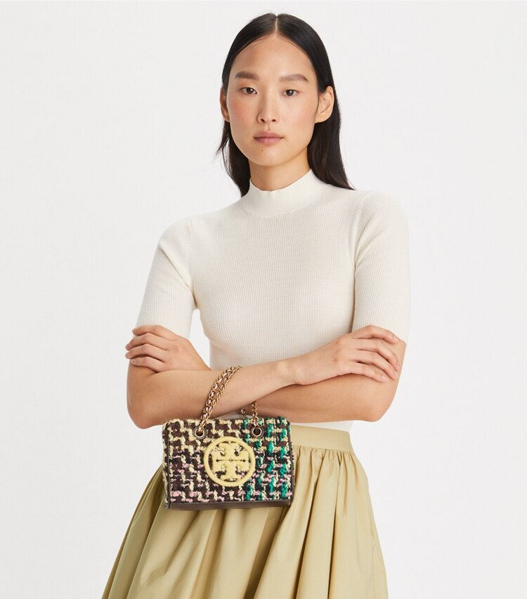 Tory Burch designer sacs à bandoulière Fourre-tout à chaîne mini Fleming en tweed souple dans Multi accessoire sur le modèle