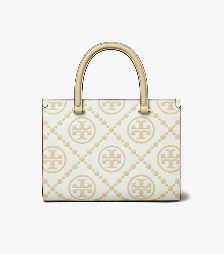 Tory Burch designer cabas Fourre-tout à poignée supérieure à T monogram embossé contrastant dans Beige retour
