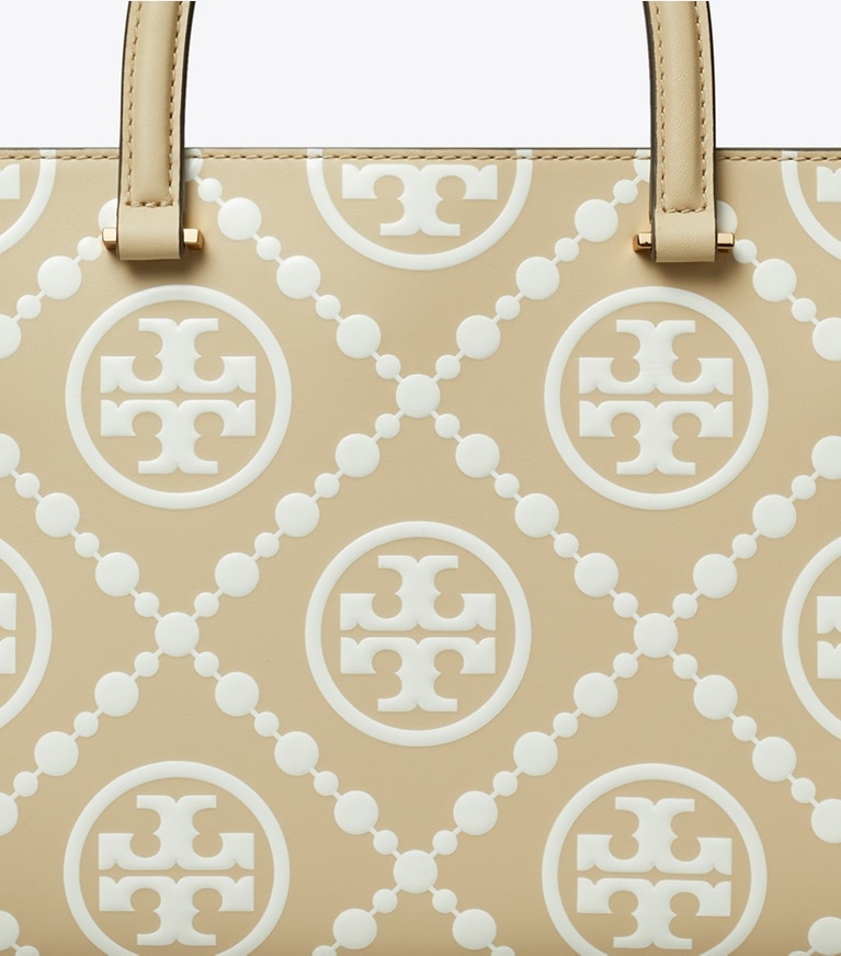 Tory Burch designer cabas Fourre-tout à poignée supérieure à T monogram embossé contrastant dans Beige détails