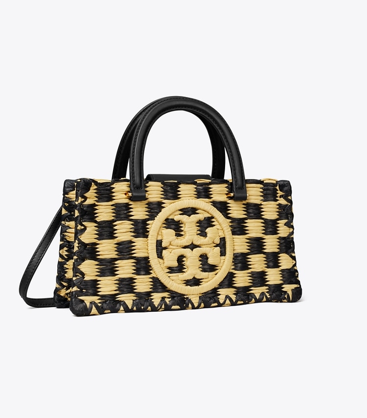 Tory Burch designer sac à main Fourre-tout crocheté à la main Ella East-West dans Black / Natural angle