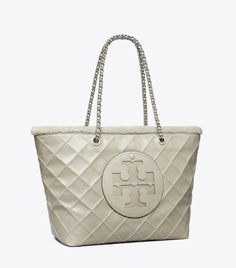 Tory Burch designer cabas Fourre-tout Ella Chain en rason dans Cotton Grey angle