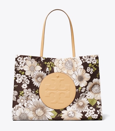 Tory Burch designer cabas Fourre-tout Ella imprimé dans Floral Green/Brown de face