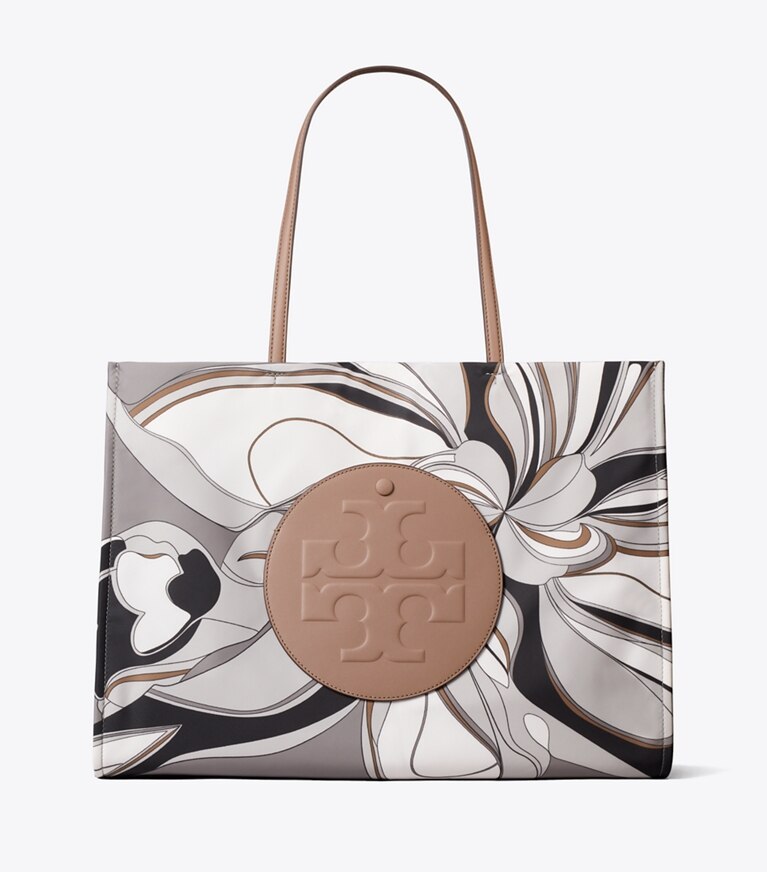 Tory Burch designer cabas Fourre-tout Ella imprimé dans Tulip Swirl Gray Multi de face