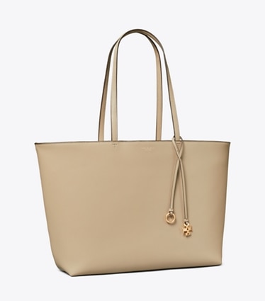 Tory Burch designer cabas Fourre-tout en cuir à fermeture à glissière dans Soft Cement angle