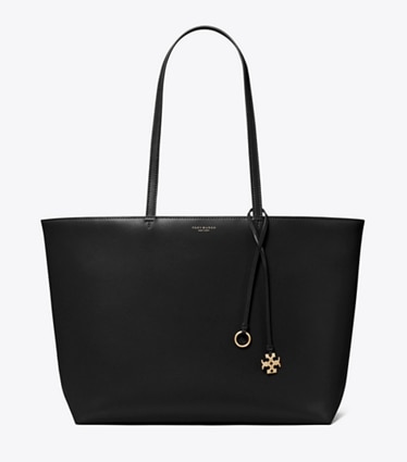 Tory Burch designer cabas Fourre-tout en cuir à fermeture à glissière dans Black de face
