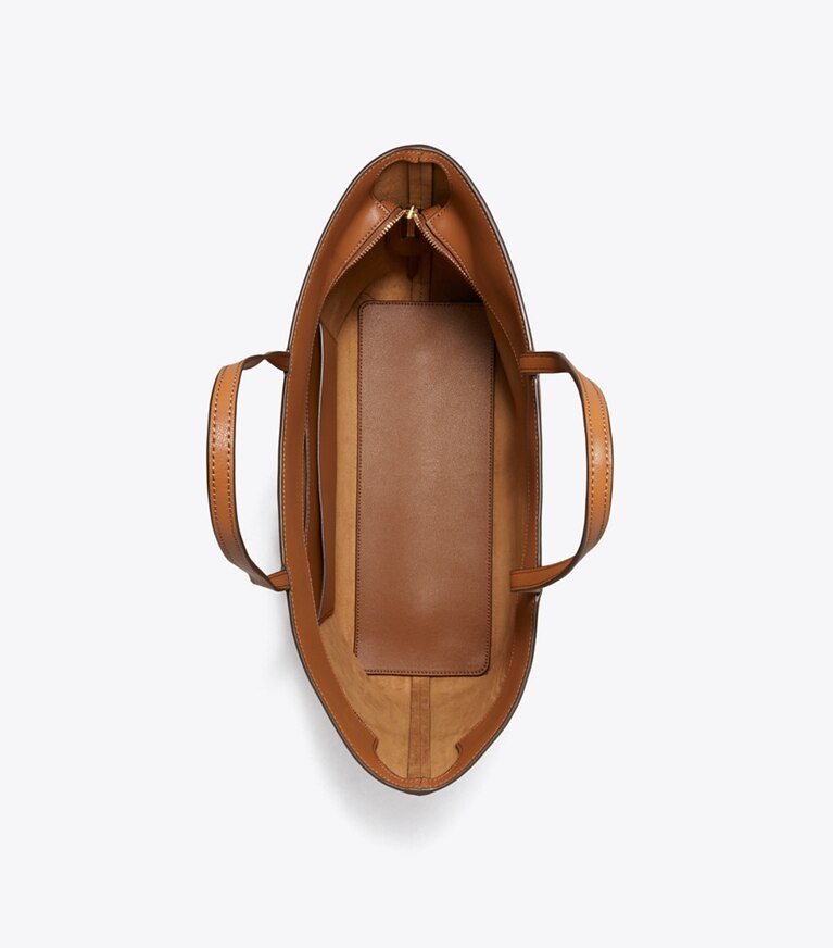 Tory Burch designer cabas Fourre-tout en cuir à fermeture à glissière dans Maple Syrup vue du dessus