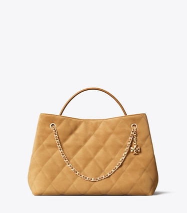 Tory Burch designer sac à main Fourre-tout Fleming en suède dans Toffee de face