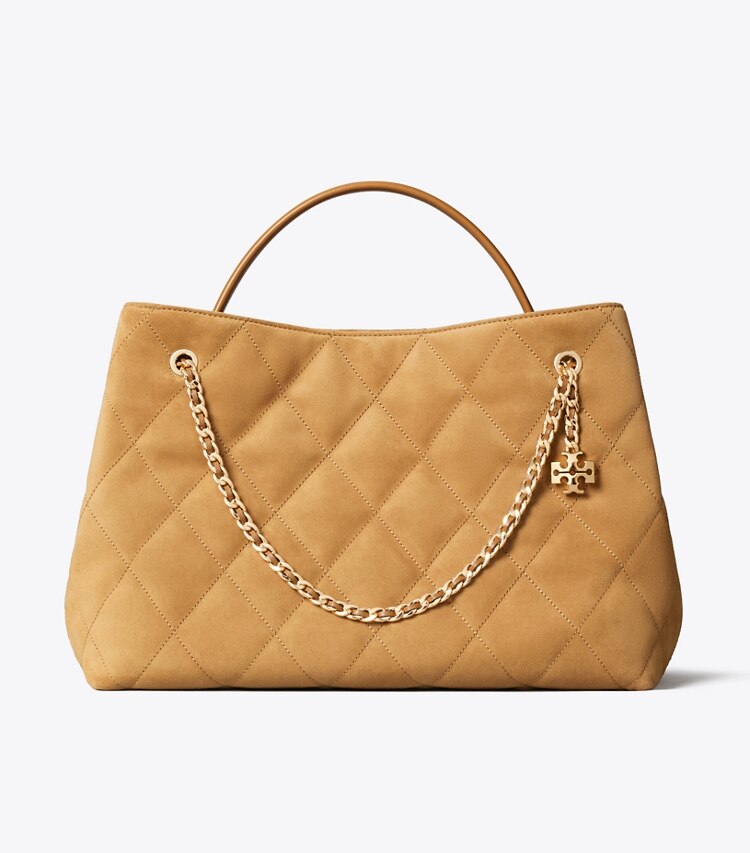 Tory Burch designer sac à main Fourre-tout Fleming en suède dans Toffee de face
