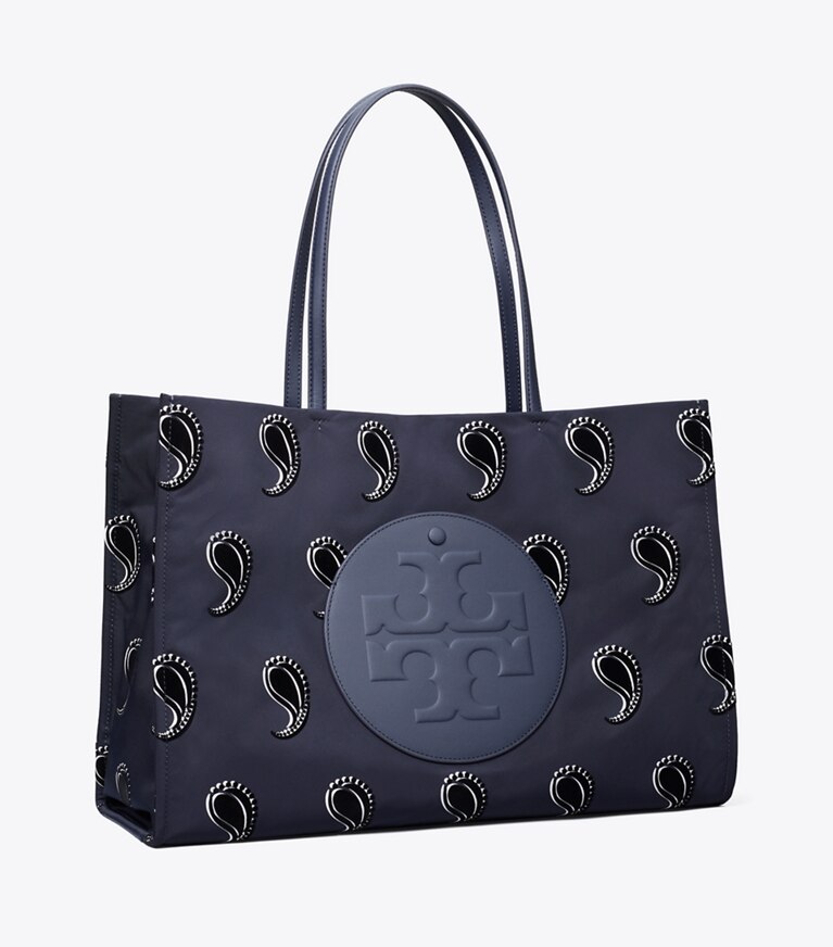 Tory Burch designer cabas Fourre-tout imprimé Ella dans Medium Navy Pajama Print angle