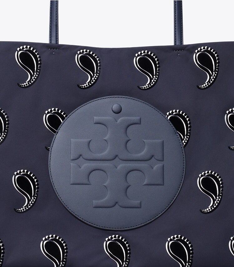 Tory Burch designer cabas Fourre-tout imprimé Ella dans Medium Navy Pajama Print détails