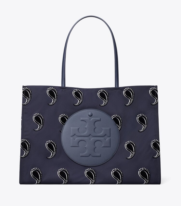 Tory Burch designer cabas Fourre-tout imprimé Ella dans Medium Navy Pajama Print de face