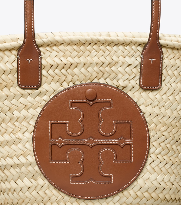 Tory Burch designer cabas Fourre-tout panier en paille Ella dans Natural / Classic Cuoio détails