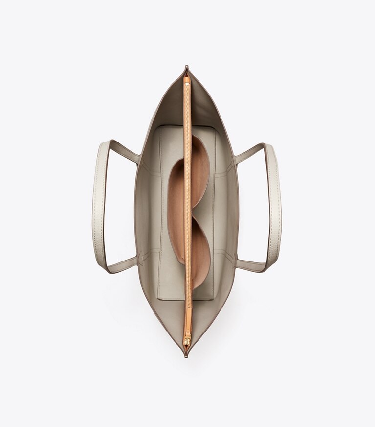 Tory Burch designer cabas Fourre-tout Perry à trois compartiments Perry dans Light Granite vue du dessus