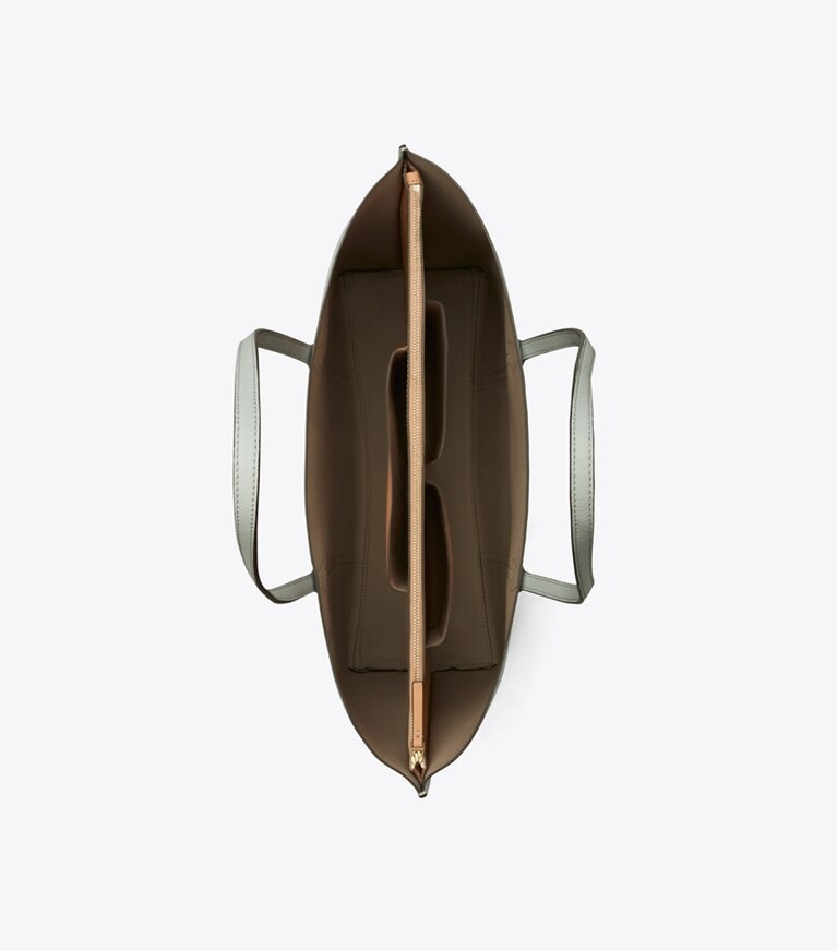 Tory Burch designer cabas Fourre-tout Perry à trois compartiments Perry dans Feather Gray vue du dessus