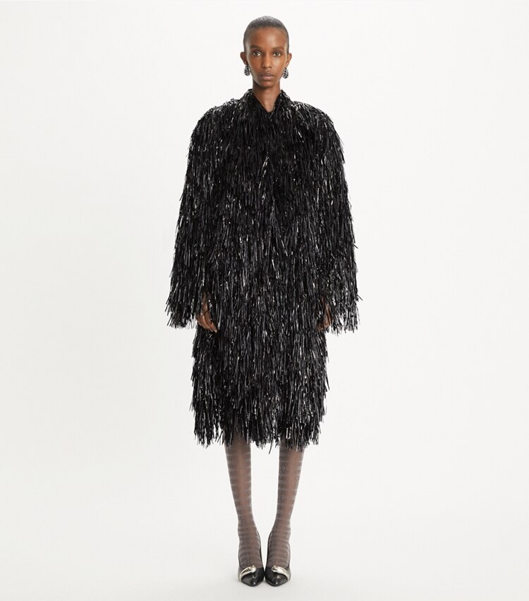 Tory Burch designer mäntel Fransenmantel in Black modell von vorn