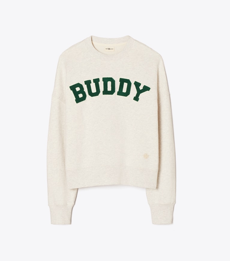 Tory Burch designer sweaters French Terry Buddy Crew in Light Grey Heather front