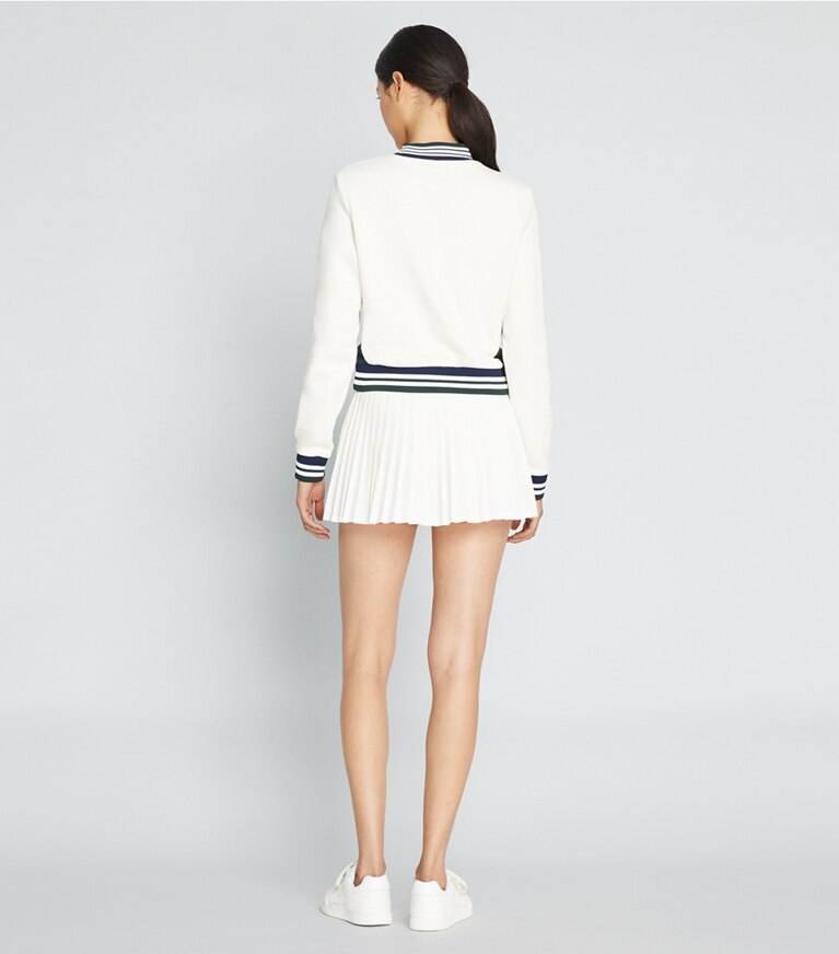 Tory Sport designer セーター フレンチテリー シェブロン クルーネック in Ivory Pearl / Tory Navy / Shamrock front