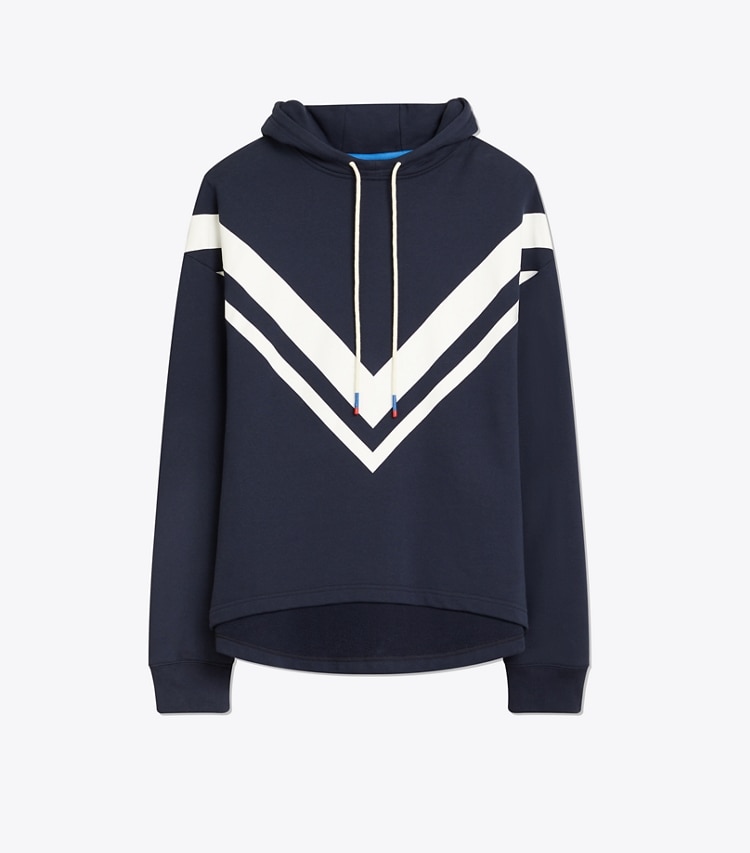 Tory Sport designer sweaters French Terry Chevron Hoodie in Tory Navy front