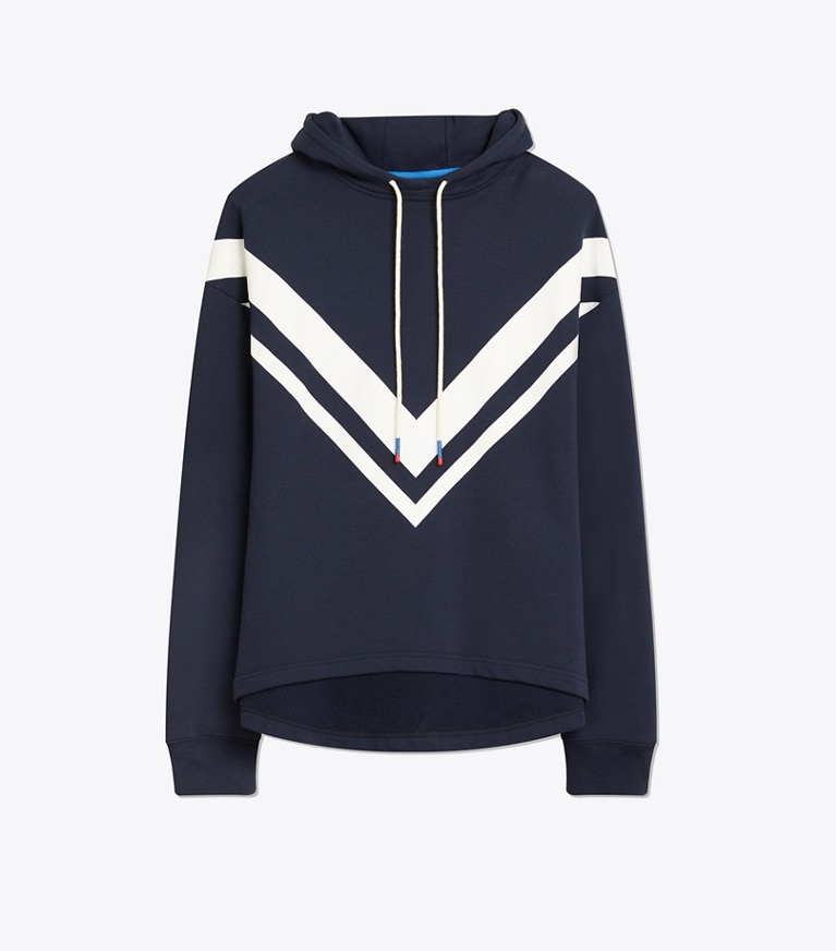 Tory Sport designer sweaters French Terry Chevron Hoodie in Tory Navy front