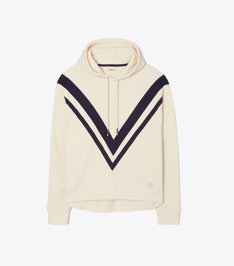 Tory Sport designer セーター フレンチテリー シェブロン フーディー in Ivory Pearl/Tory Navy front