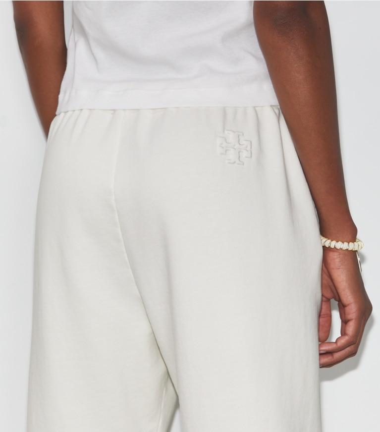 Tory Sport designer bottoms French Terry Cropped Sweatpant in Ivory White front