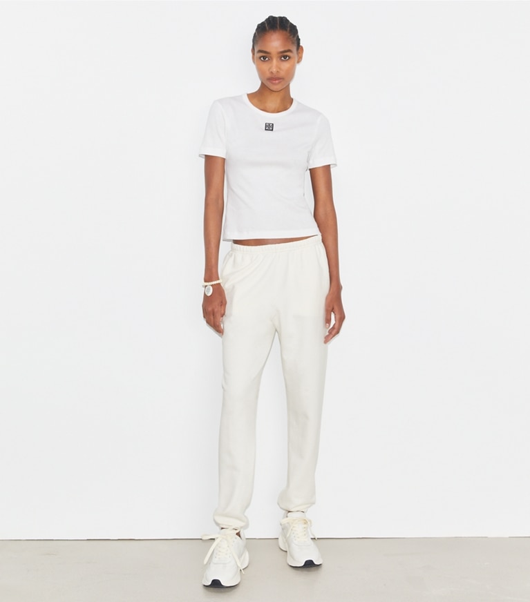 Tory Sport designer bottoms French Terry Cropped Sweatpant in Ivory White front