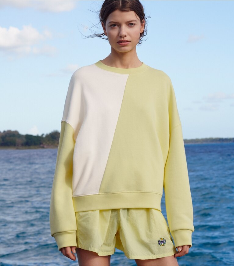 French Terry Diagonal Colorblock Crewneck: Women's Designer Sweaters | Tory  Sport