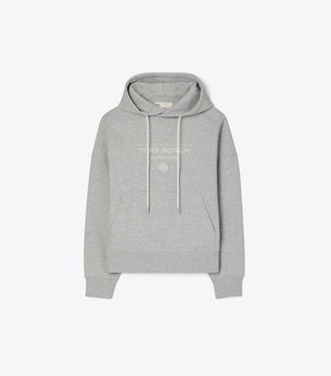 Tory Burch designer セーター コットン フーディ in Medium Heather Gray front