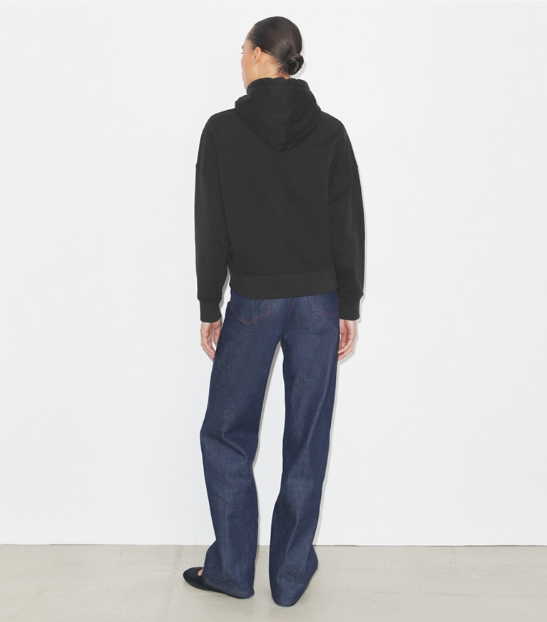 Tory Burch designer sweaters French Terry Hoodie in Black on model back